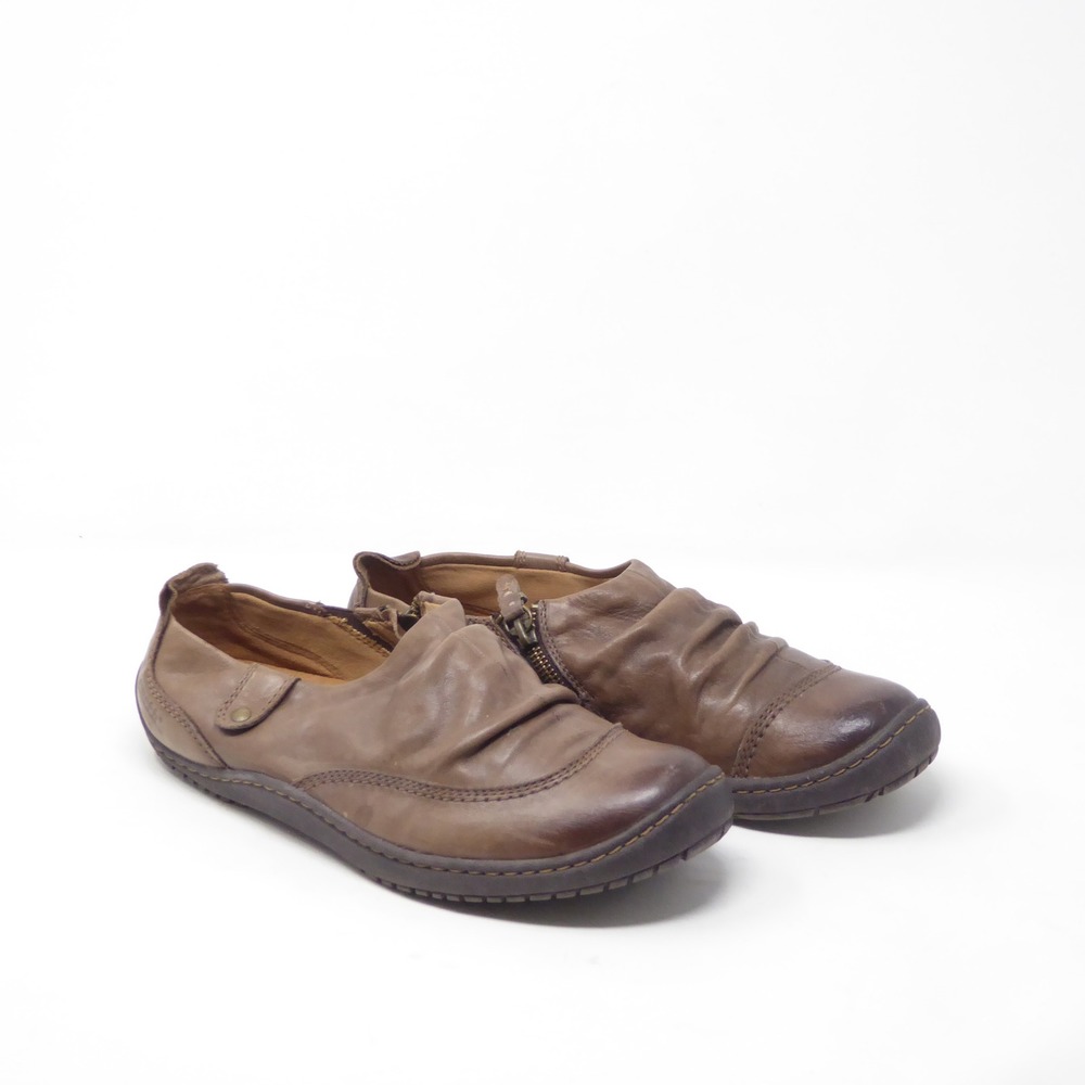 Kalso Earth Shoe Women Invoke Loafers Brown Leather Ruched Zipper 8.5B